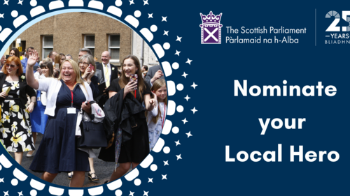 Text says 'nominate your local hero' with people smiling and waving